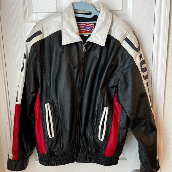 Custom USA Jackets & Blazers - Custom USA Leather Biker Jacket - Size Men's M, Women's L